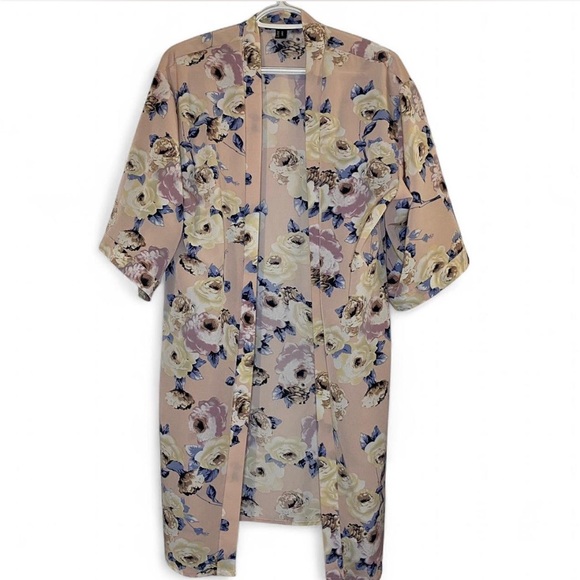 Revamped Sweaters - Revamped Bohemian Kimono Shawl Duster Cardigan in Pink and Floral Print